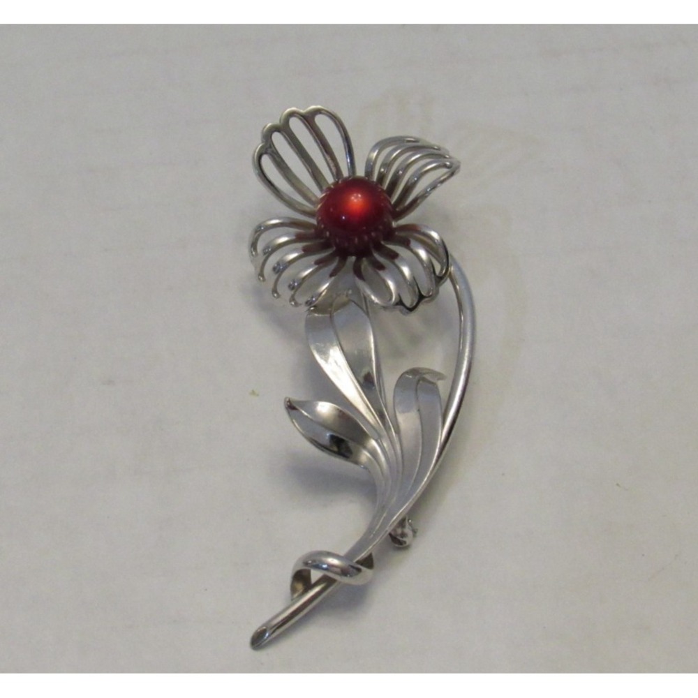 Vintage Estate‎ Silver Tone Floral Flower Daisy Brooch Pin